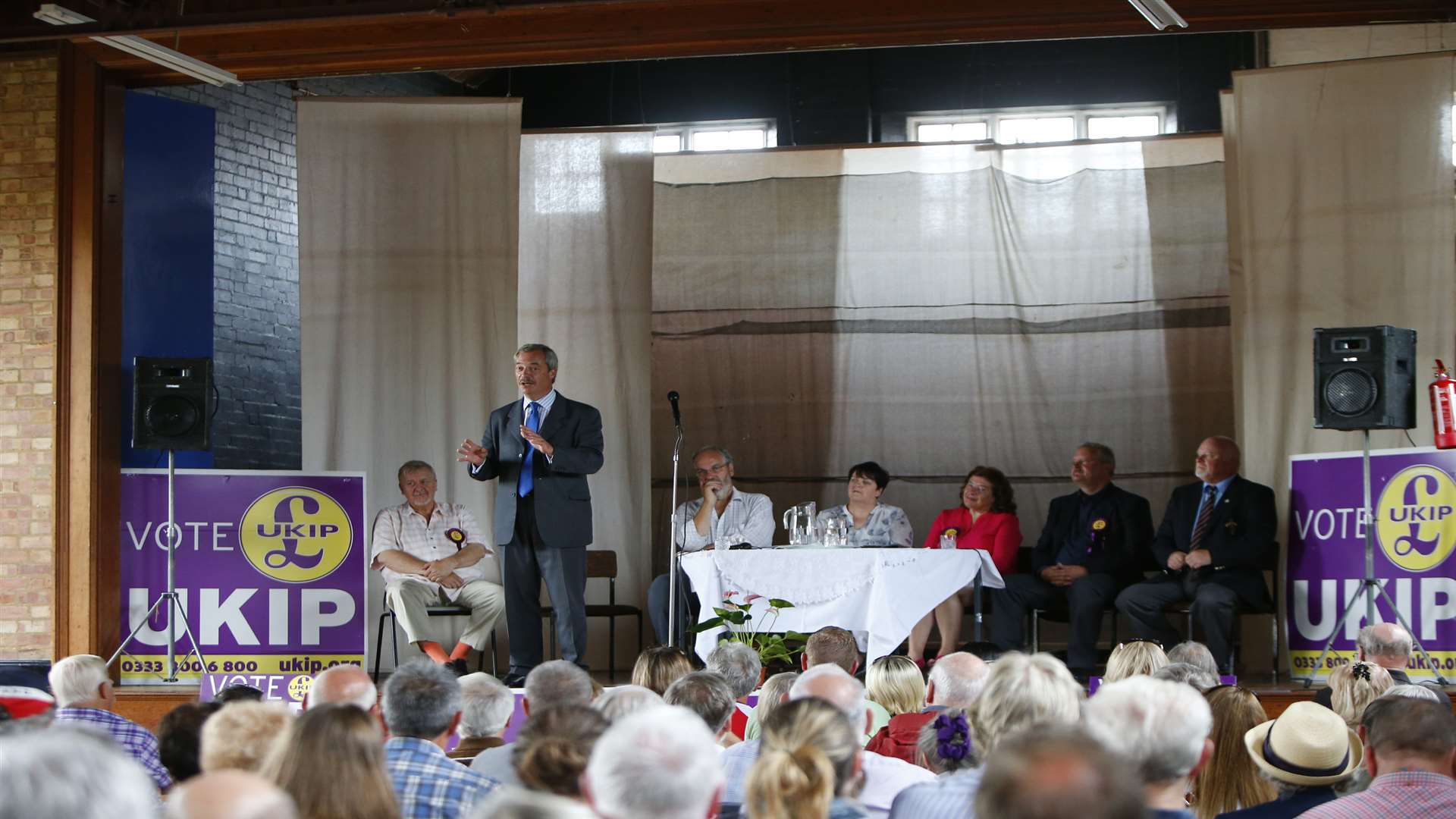 Nigel Farage addresses the hall about the Northwood by-election