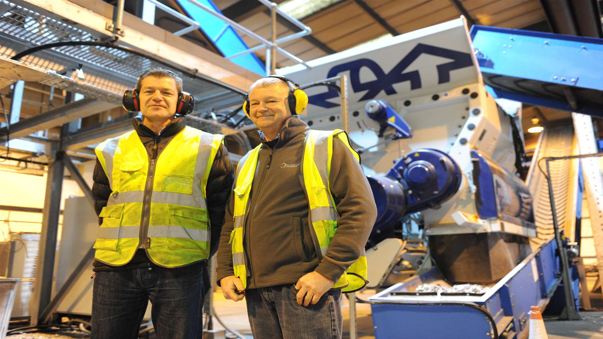 Neale Buttery and Roger Evans in the Recapture Plastics recycling plant