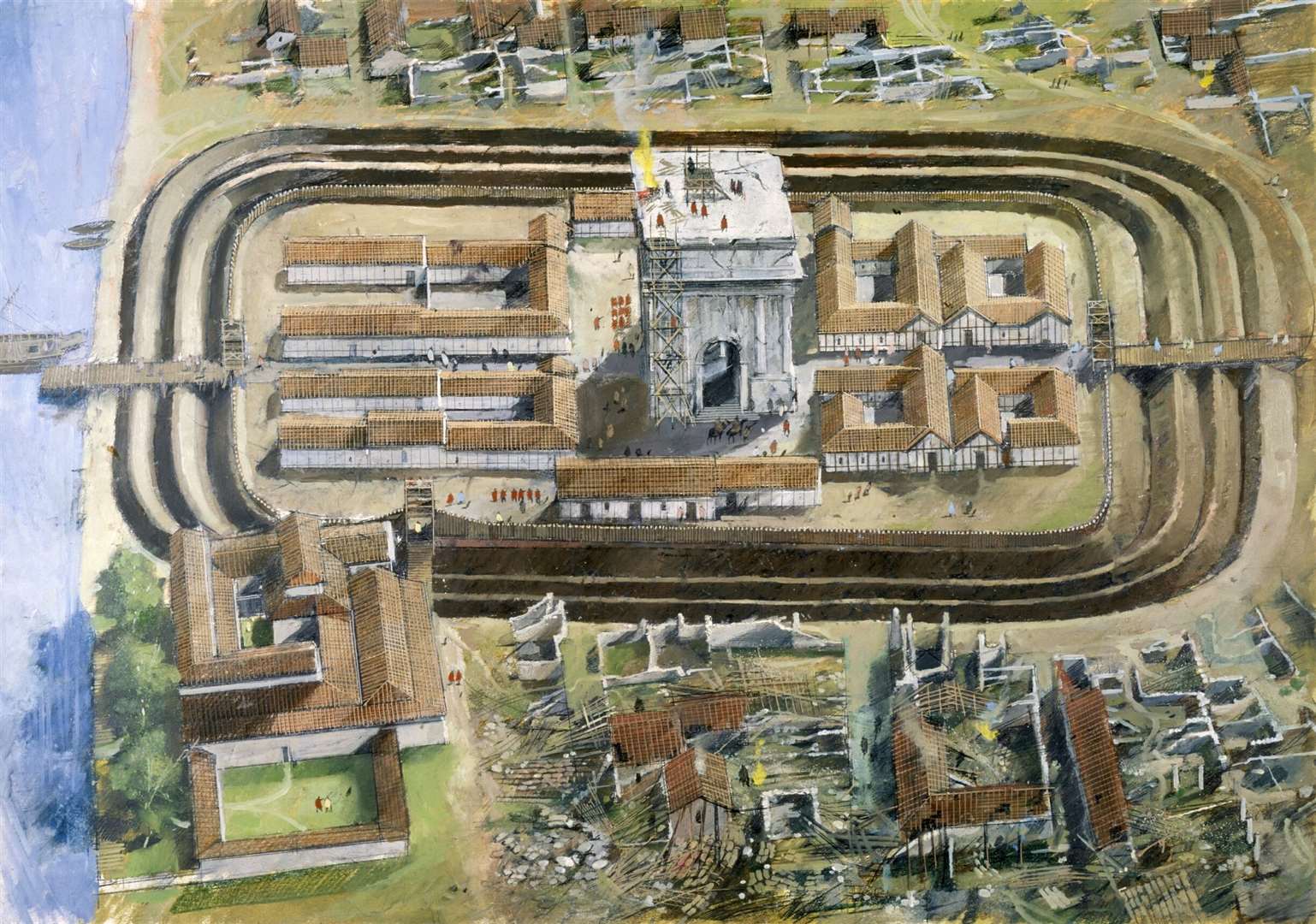 An artist s impression of Richborough Roman Fort during the Roman occupation. Picture: English Heritage