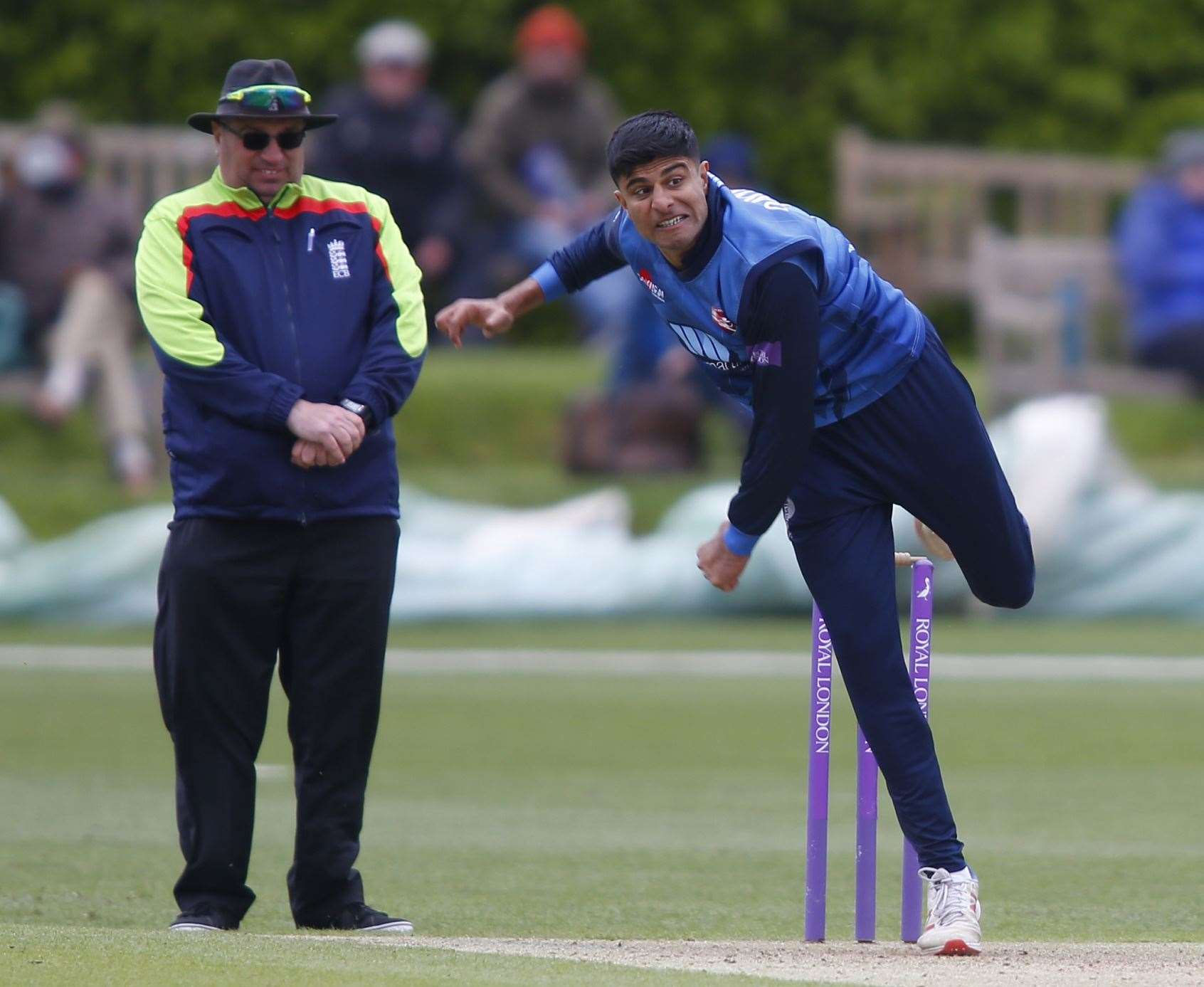 Imran Qayyum takes on the Pakistan batsmen during Saturday's tour match at Beckenham Picture: Andy Jones
