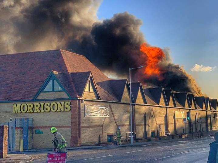 The Morrisons supermarket in Folkestone is on fire. Picture: Ross Povey