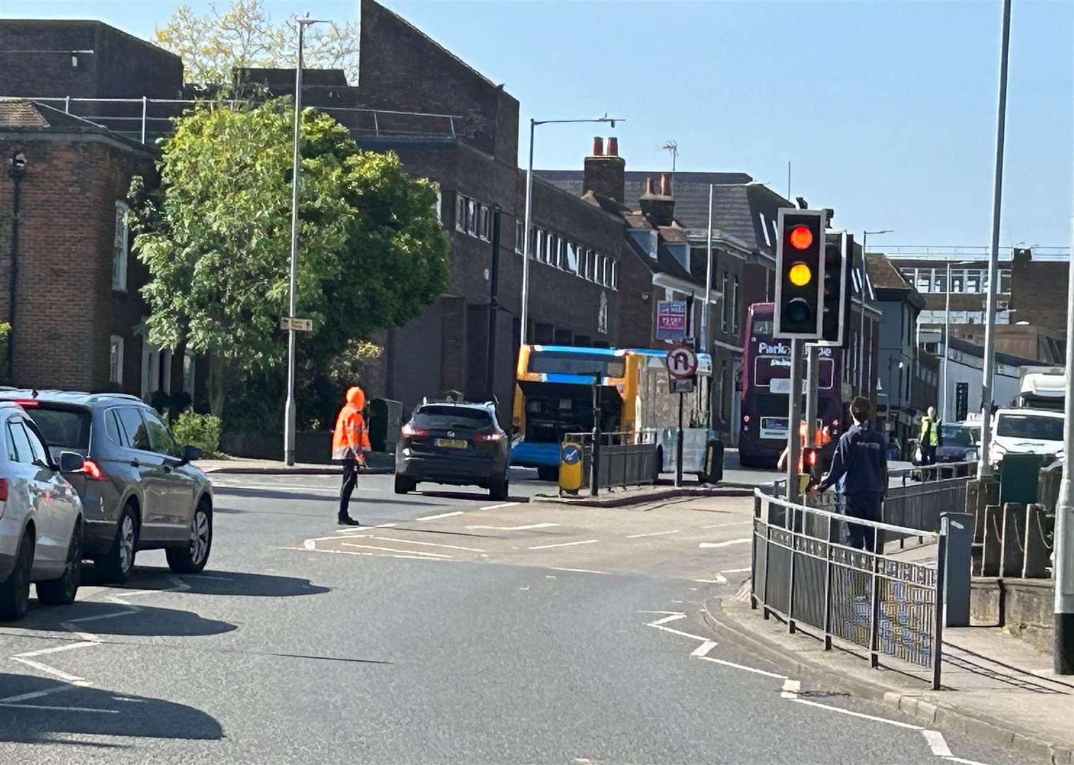 A broken-down bus in Lower Bridge Street, Canterbury, has caused widespread gridlock in the city