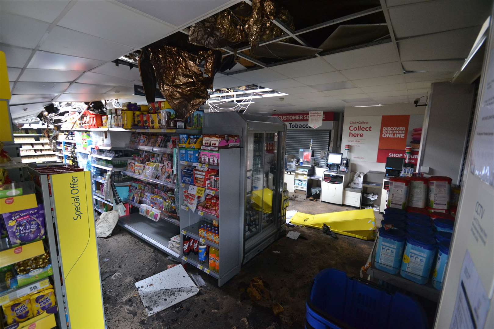 The inside of the wrecked Tesco Express store in Mace Lane, Ashford in 2017. Picture: Steve Salter