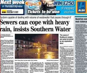 The East Kent Mercury's article on Thursday, March 3, 2016, where Southern Water claims the sewars are adequate