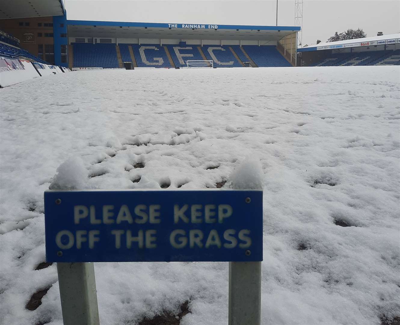 Gillingham got back on the grass after the coaching team helped clear the snow. Picture: GFC