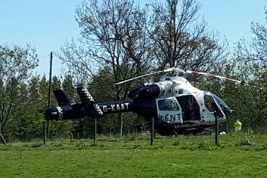 The air ambulance called to the motocycle accident. Picture from Jonathan Booker via Kent 999s