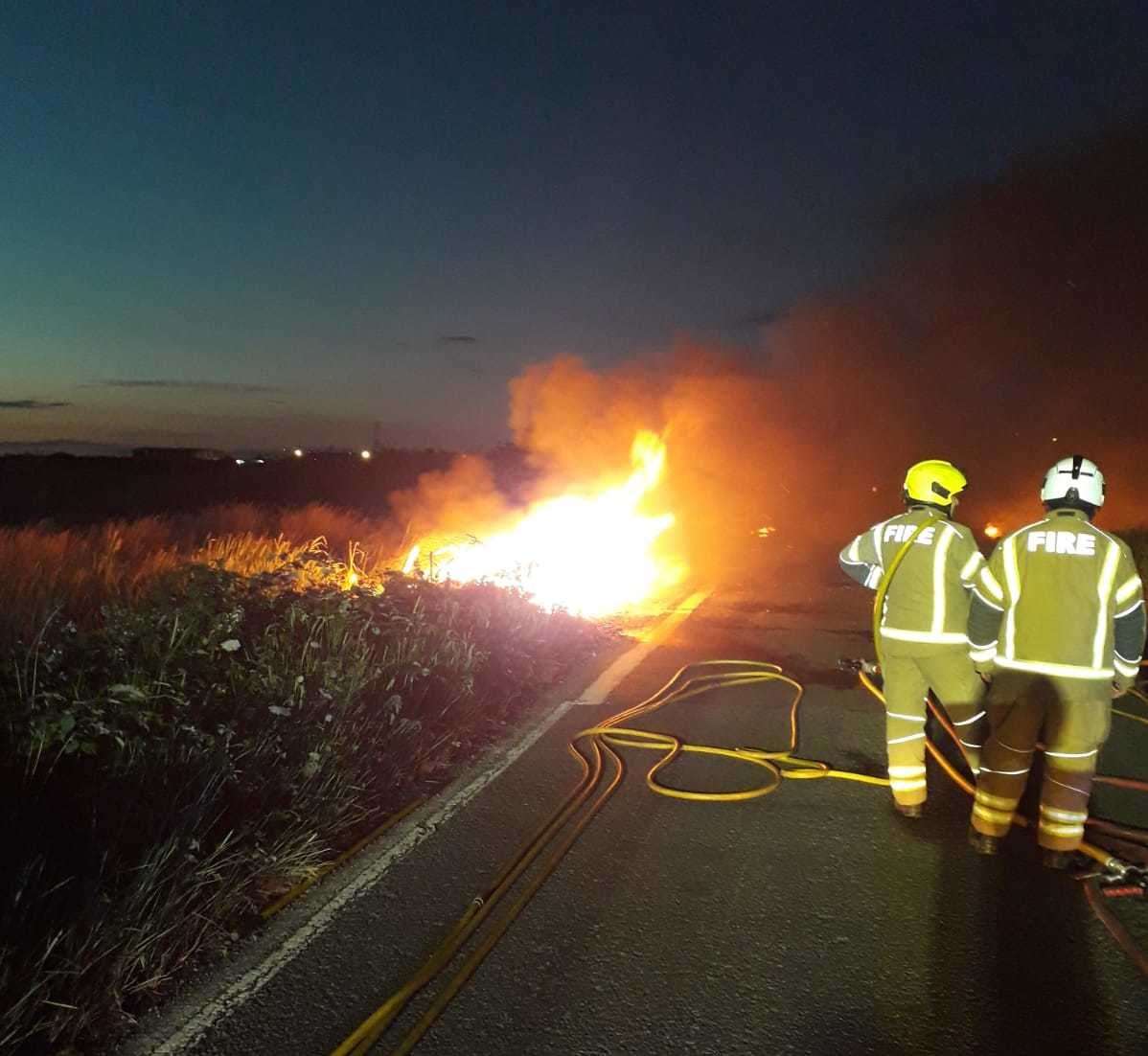 Fire crews battled a huge marshland blaze near the River Darent. Photo: London Fire Brigade