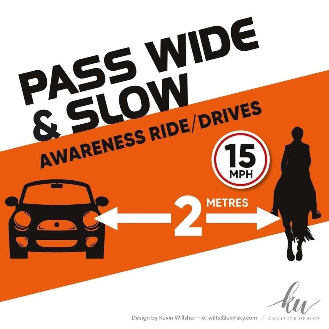 Pass Wide and Slow campaign poster raising awareness for driving around horses. Designed by: Kevin Willsher