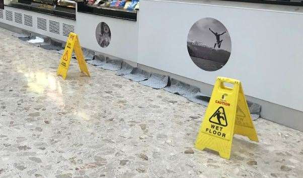 There was a small amount of flooding at the Pentagon Shopping Centre during the high tide. Picture: Robert Boddy