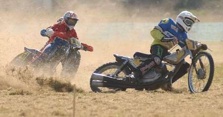 High speed action during the European Grasstrack racing at Swingfield