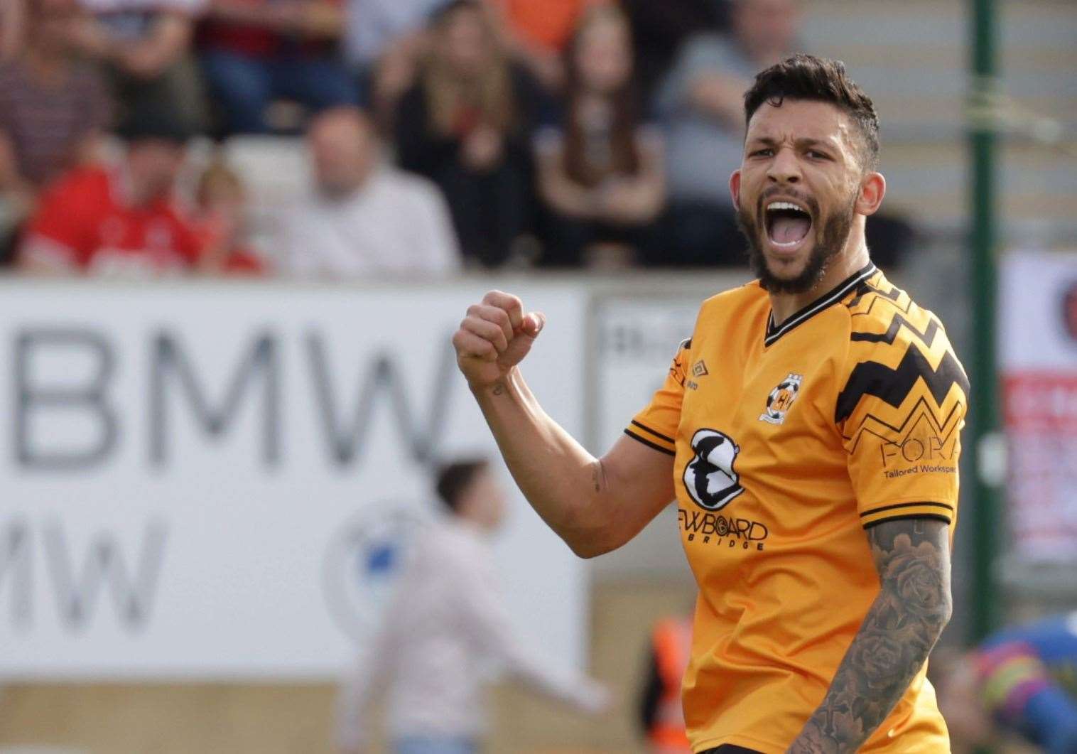 Macauley Bonne celebrates scoring for Cambridge United against Charlton Athletic. He left the Gills to link up with Neil Harris again Picture: Ben Phillips