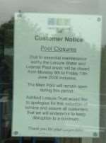 The sign at the Stour Centre warning of pool closures.