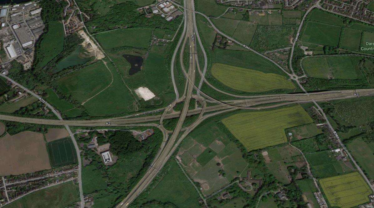 The Darenth Interchange, linking the A2 and M25. Image from Googlemaps. (6527211)