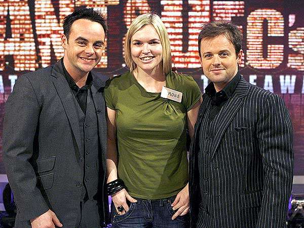 Simone Tomlins with Ant and Dec after 'winning the ads' on their Saturday Night Takeaway