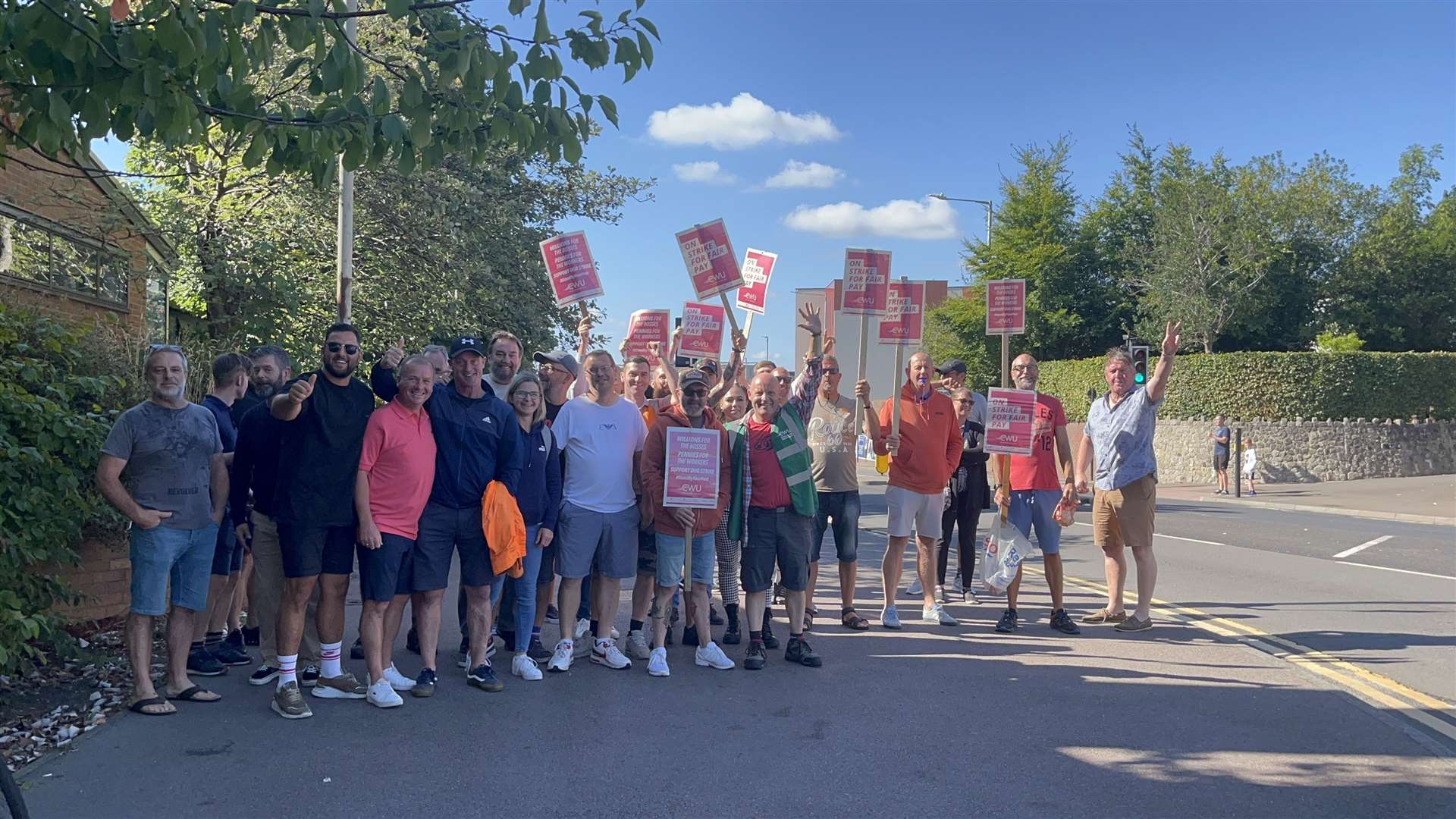 About 65 union members gathered at the picket line in Station Road, Ashford this morning