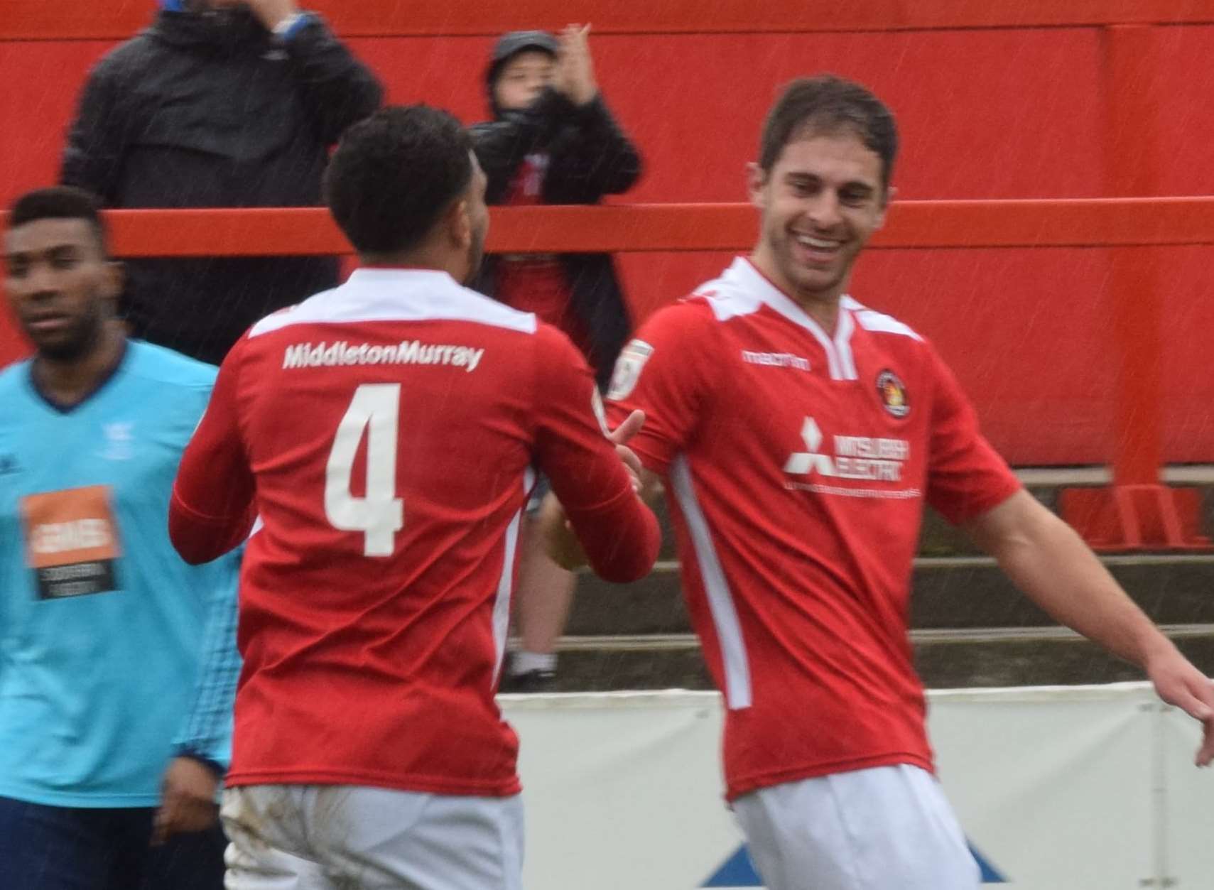Michael West celebrates his late goal with Theo Lewis Picture: Paul Jarvis