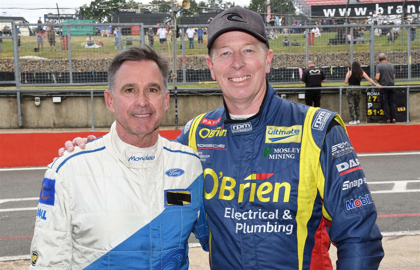 Former BTCC star Paul Radisich, left, and double Bathurst 1000 winner Steven Richards travelled from New Zealand to compete in the Super Tourers. Picture: Simon Hildrew