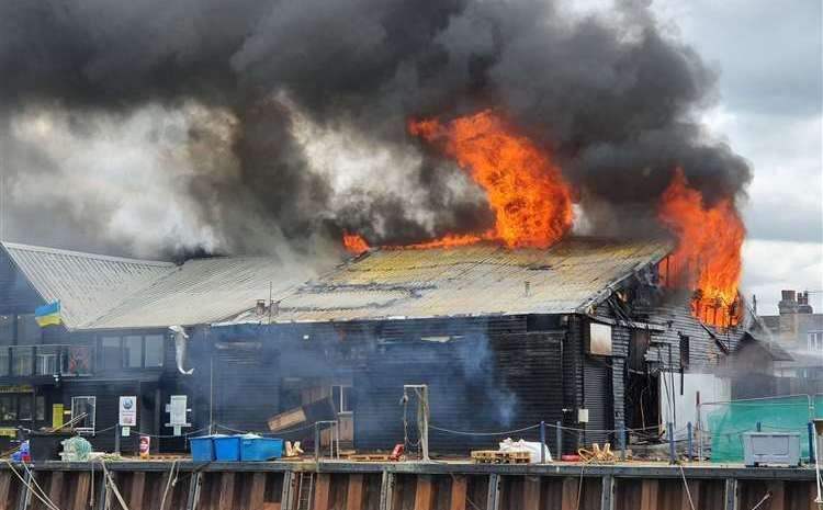 Frefighters were at the scene of a blaze next to the fish market at Whitstable Harbour. Picture: Mary Whelan