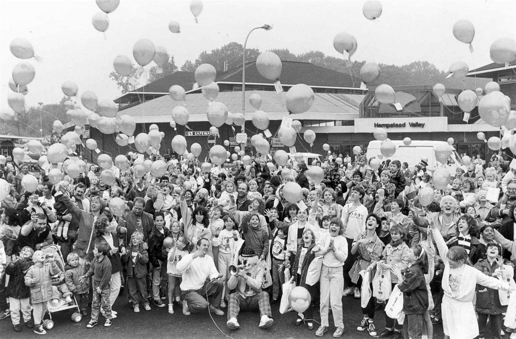 The releasing of balloons for the 10th anniversary of Hempstead Valley Shopping centre in Gillingham in 1988. Do you recognise anyone in the photo?