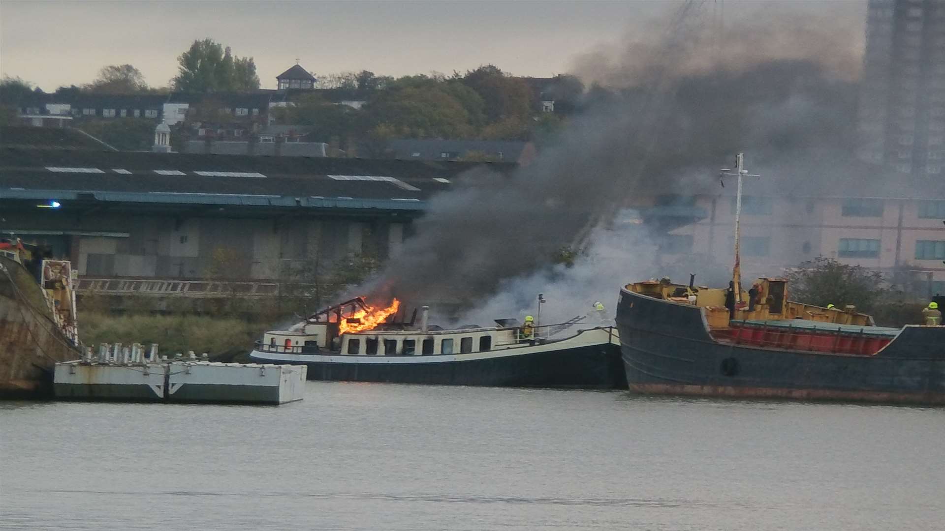 A 40 foot barge was set alight on Sunday. Picture: Nigel Crisp