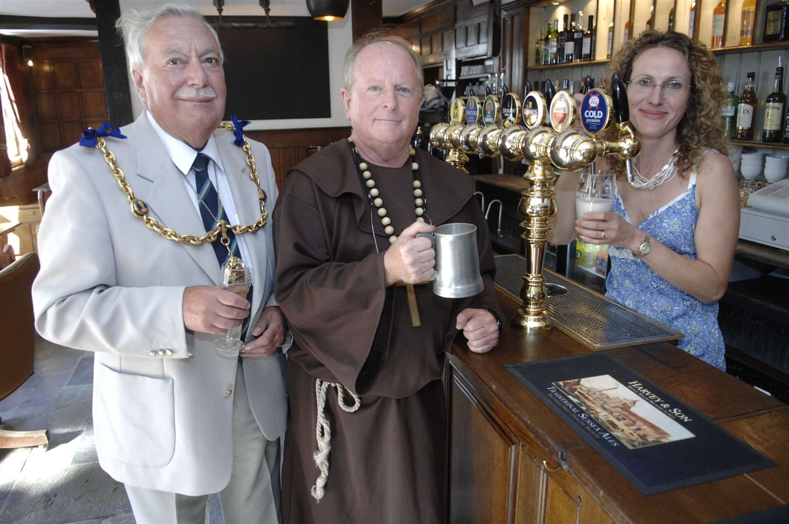The Mayor of Maidstone Peter Parvin with Brother Jonathan from Ampelforth and landlady Natasha Chaussy, at the launch party for the Dirty Habit in 2009. Picture: Matthew Walker