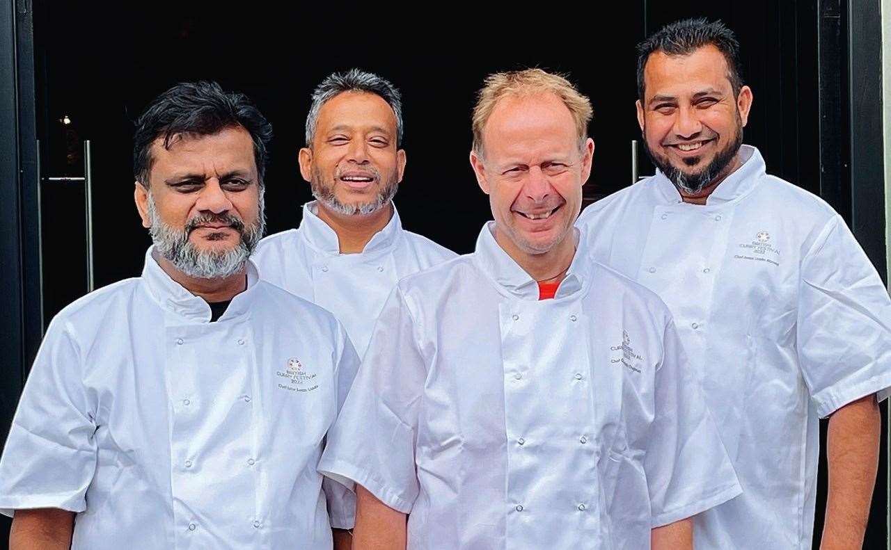 Chef Jamal Uddin Ahmed, far right, with his team at Shozna in Rochester.