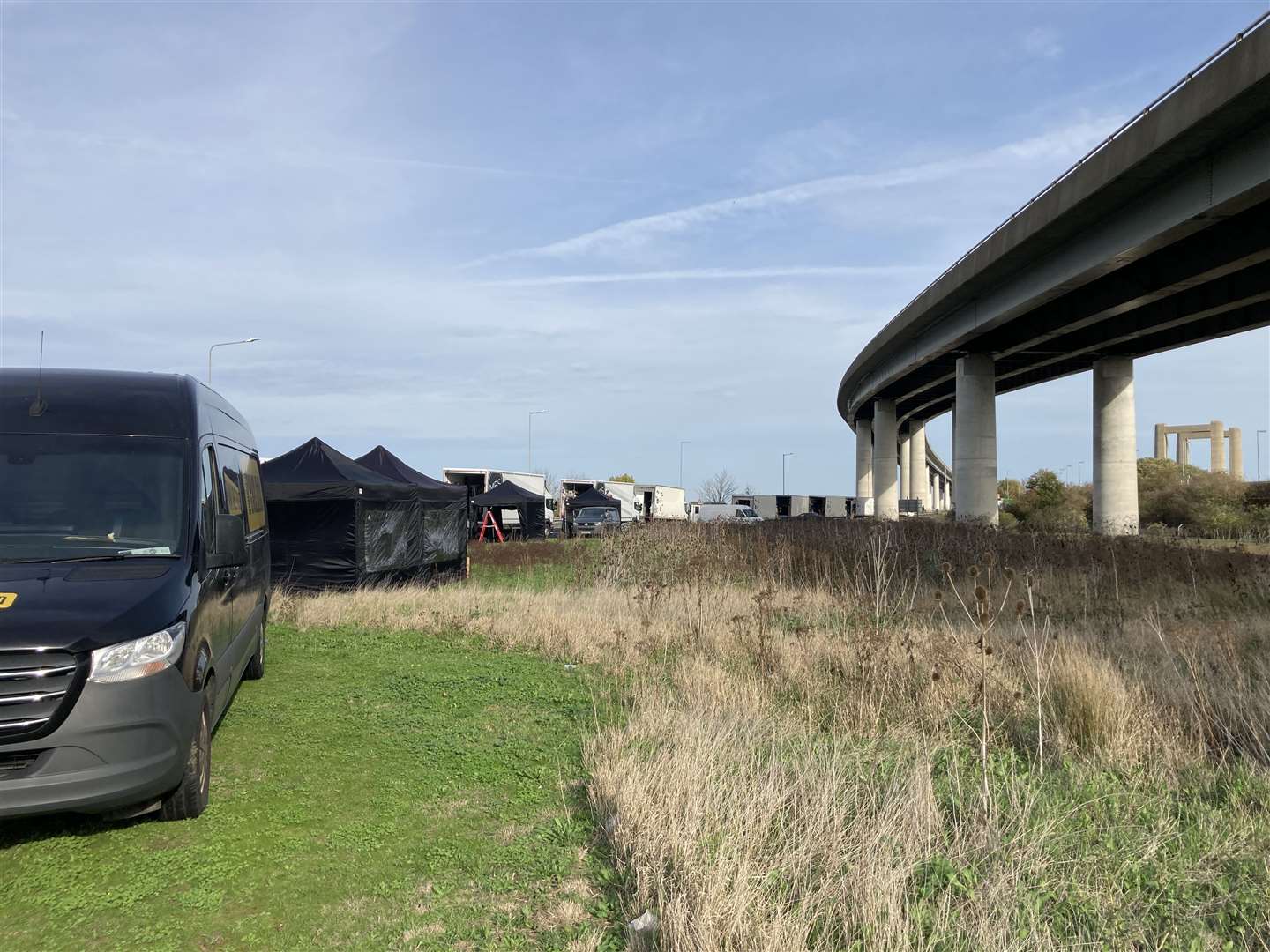 Tents for filming have been set up at the bridge which connects Sheppey and Sittingbourne. Picture: John Nurden