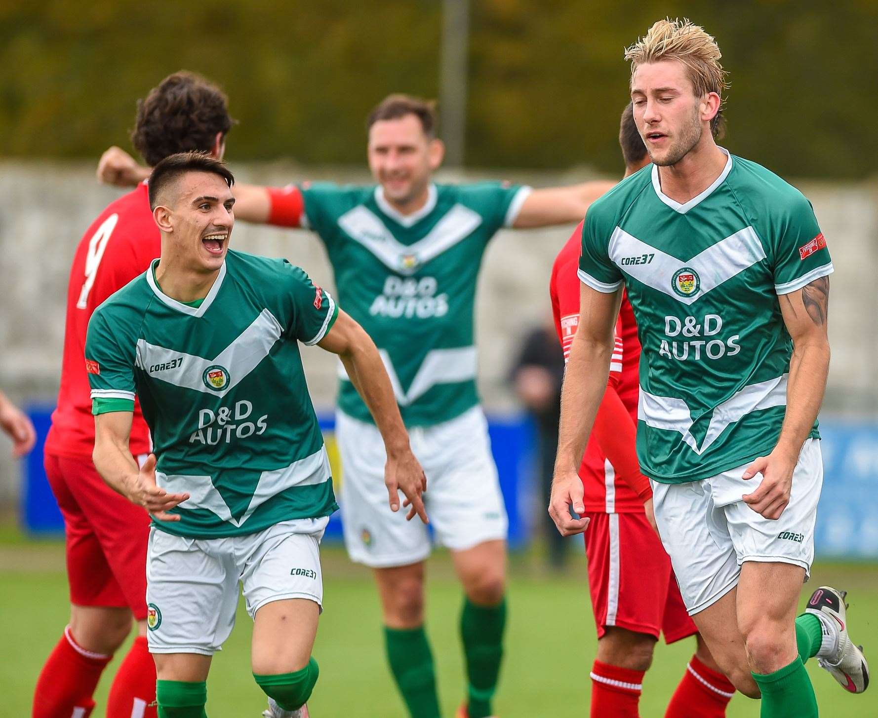Ashford celebrate Tommie Fagg's goal in the 2-0 win over Whitstable Picture: Ian Scammell