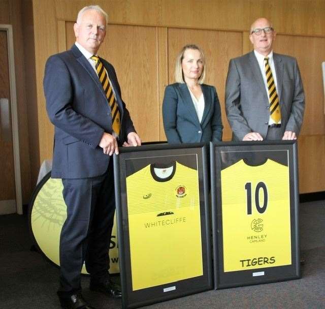 Swanscombe Tigers shirt deal. From left: Kevin Basson, Anna Komajda and Kevin Matthews