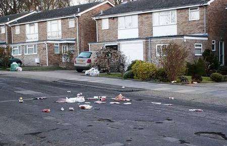 Rubbish strewn across St Michael's Road, Canterbury