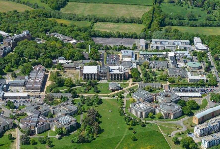 An aerial view of the University of Kent's Canterbury campus