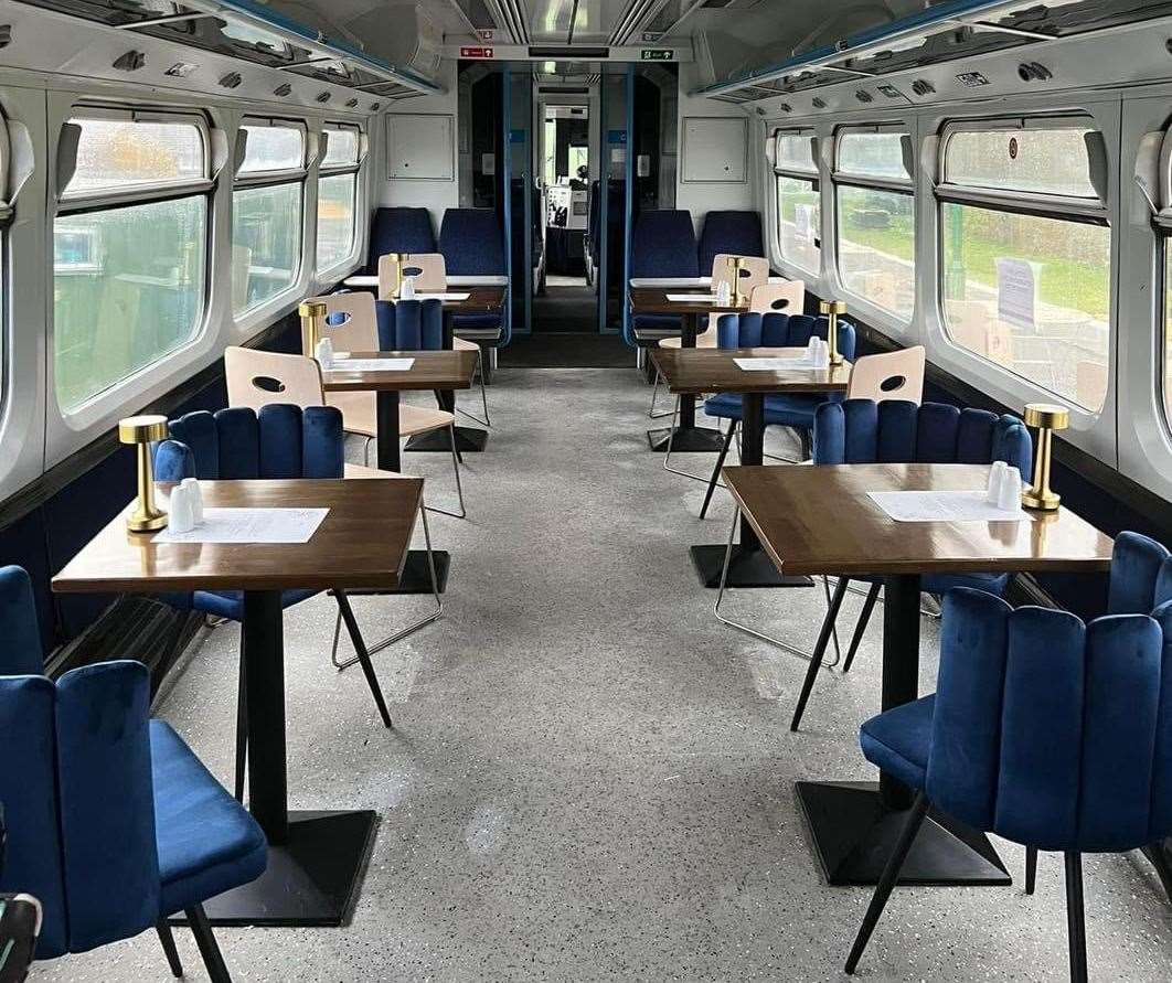 Inside the Jubilee Carriages at Eythorne which have been converted into a restaurant and bar. Picture: Matthew Plews
