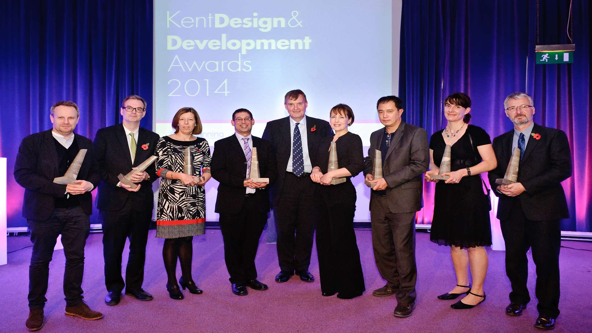 The winners at the Kent Design and Development Awards with Kent County Council leader Paul Carter, centre