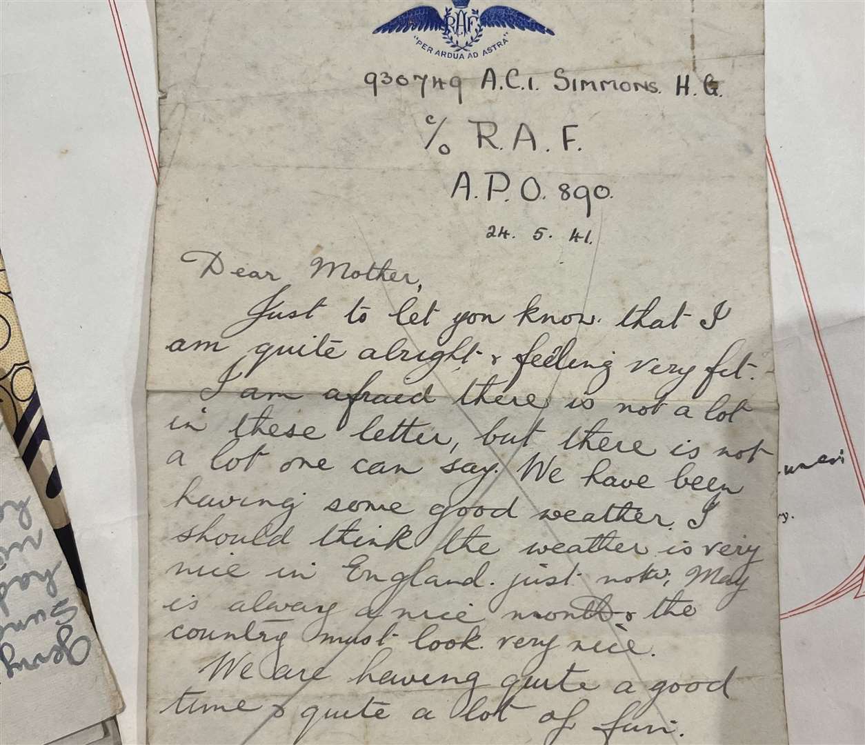 A letter written on May 24, 1941 to Henry's mother