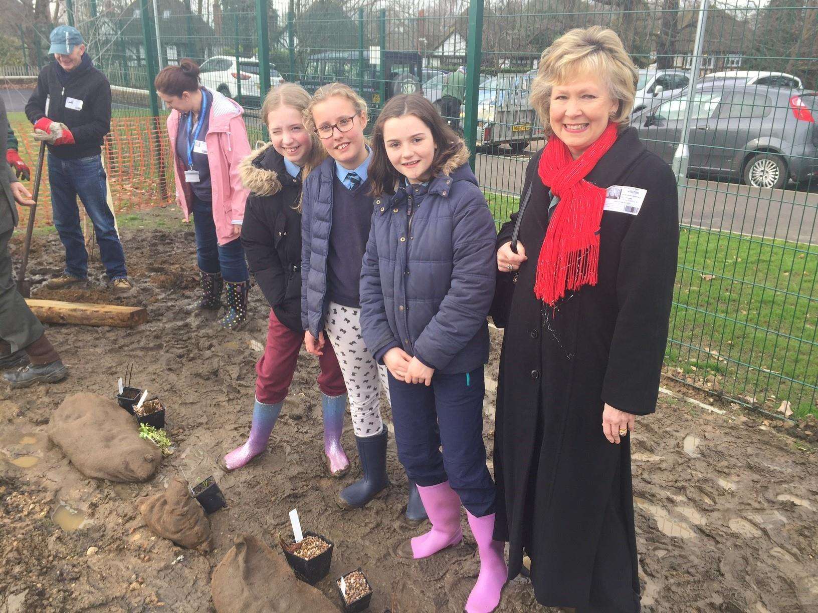 Planting up the muddy site with Cllr Margaret Crabtree