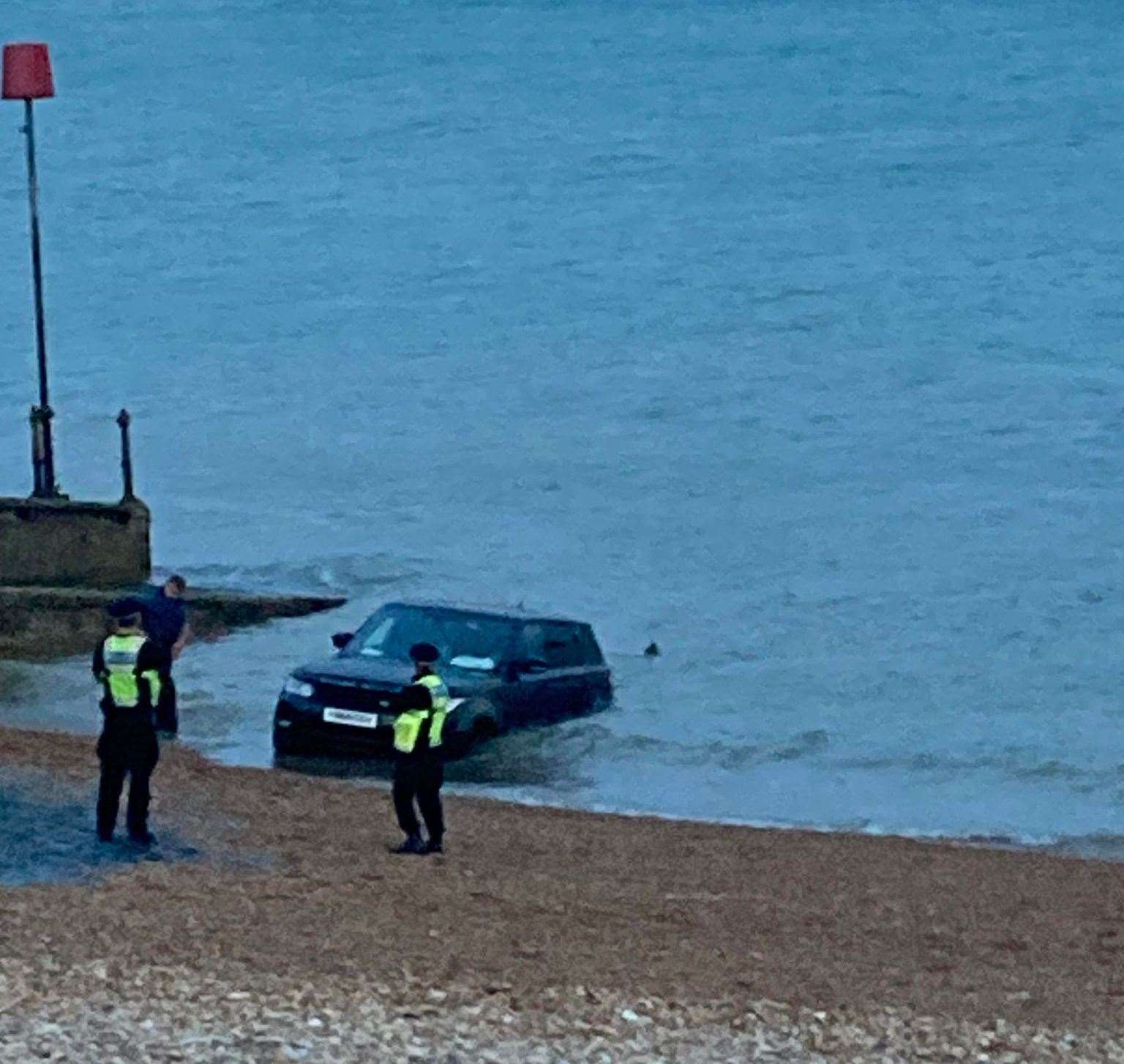 The Range Rover found itself in trouble on the shore of Dover beach on Tuesday