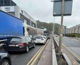 Traffic on the A20 in Dover town centre following delays at the port. Picture: David Wright