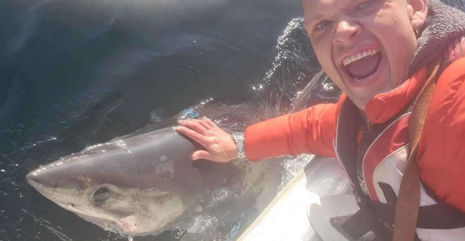 Headcorn man Kevin Finch has caught a porbeagle shark. Picture: Kevin Finch / Angling and Anxiety