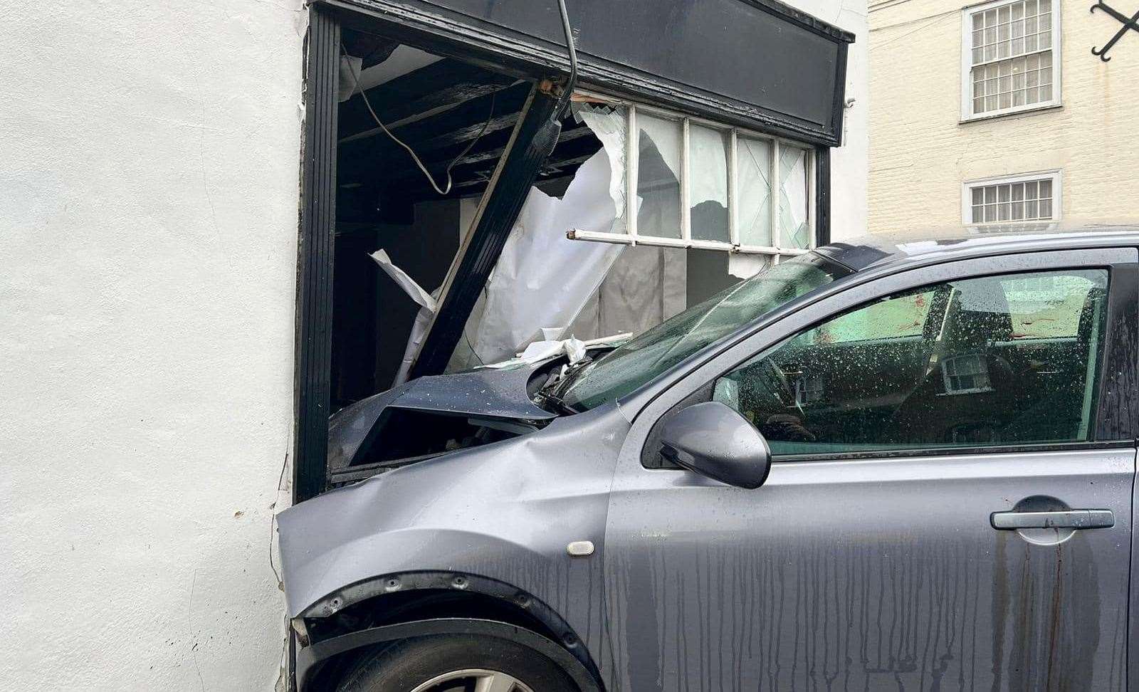 A Nissan Qashqai crashed into the side of a building on the A2 High Street in Newington. Picture: Newington History Group