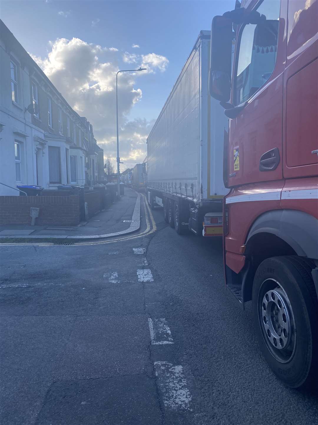 Lorries stuck in Maison Dieu Road, Dover, on Saturday morning. Picture: KMG