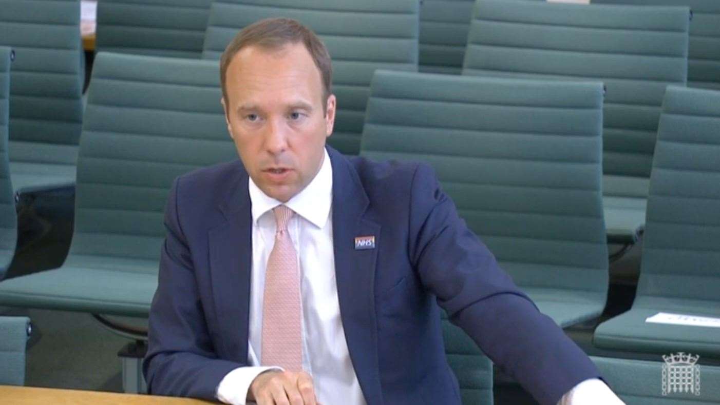 Matt Hancock is giving evidence to MPs Picture: Parliament TV