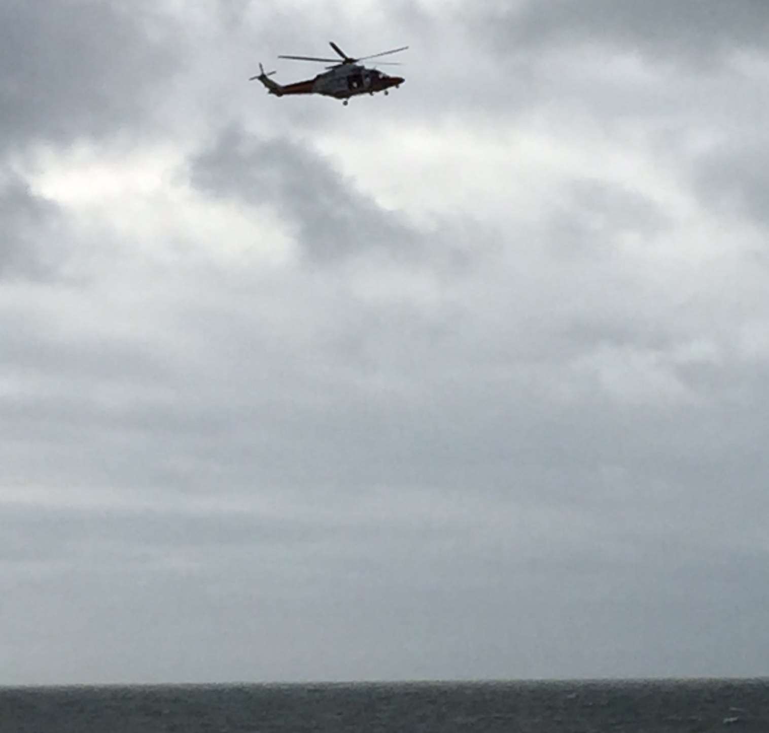 Coastguard helicopter is again searching the sea off Camber. Picture: Siobhan Boucher/Twitter