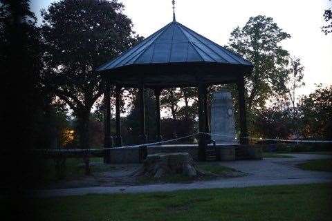 A Victorian bandstand in Brenchley Gardens was taped off by police after the attack. Picture: UKNIP