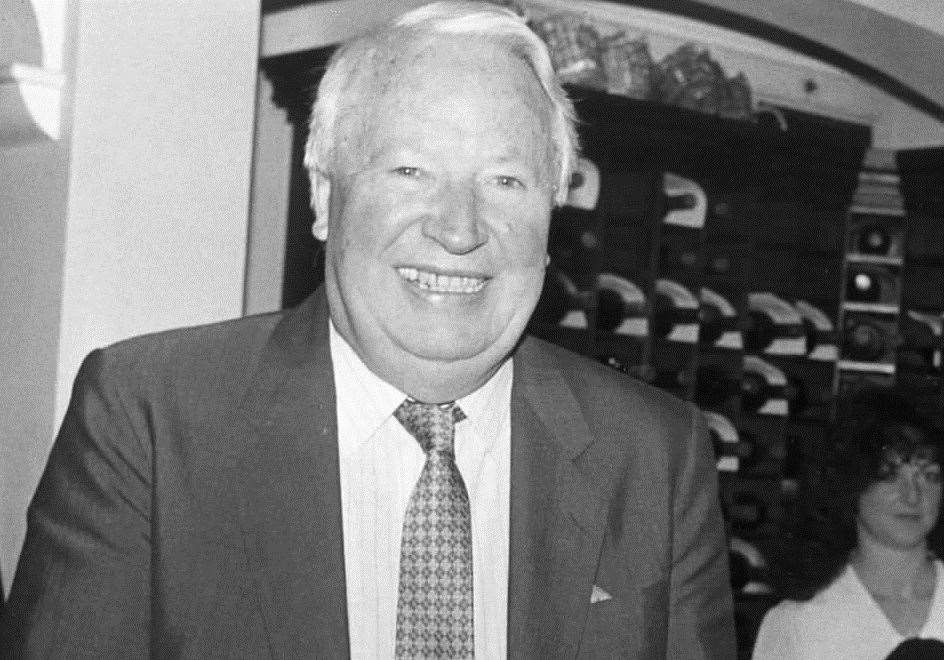 Former prime minister Edward Heath opening the Crews Quarters club in Chatham's Historic Dockyard in 1989
