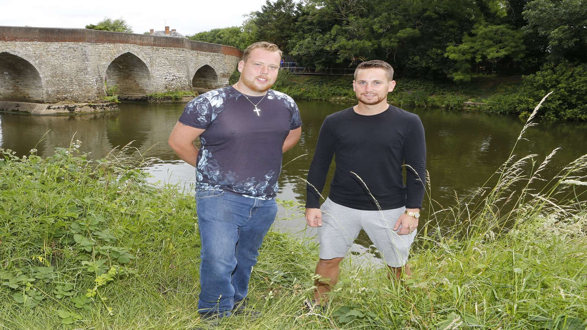 Friends Jordan Smith and Luke Ellerby where they saved a drowning man and his five-year-old son