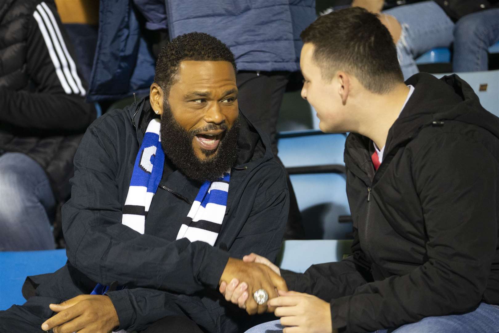Anthony chatted to Gills fans while watching the game. Picture: Kent Pro Images