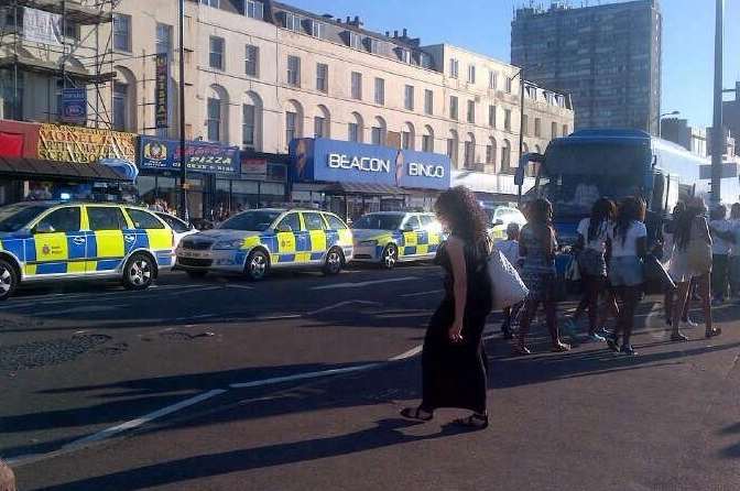 Police cars at the scene of the Margate stabbing. Picture: @suexfly