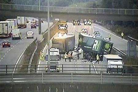 Multiple lorry crash on M20 between junctions 9 and 10.