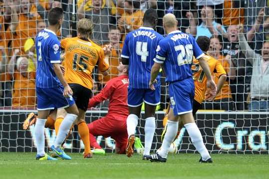 Leigh Griffiths scores Wolves' fourth goal from the penalty spot. Picture: Barry Goodwin