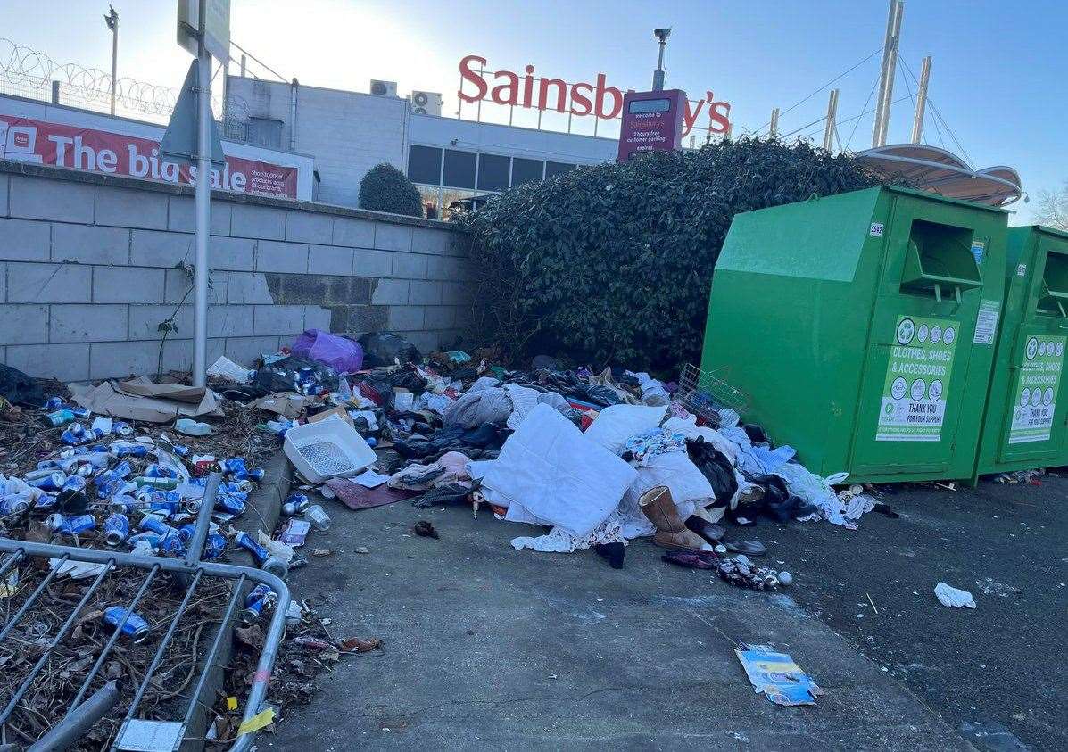 The flytipping at the Kingsmead Road store includes beer cans and clothes. Picture: Cllr Cornell